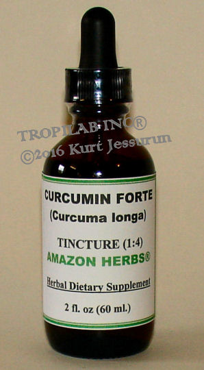 Curcuma longa tincture Curcuma longa tincture (Tropilab). Curcumin blocks the Tumor Necrosis Factor (TNF); in addition it crosses the
 blood-brain-barrier which can make it extremely useful in combating brain cancer. Curcumin can both prevent - and treat many cancers.